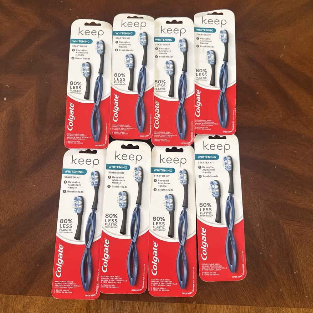 8x Colgate Keep Manual Toothbrush Whitening Starter Kit Navy 2 Brush Heads